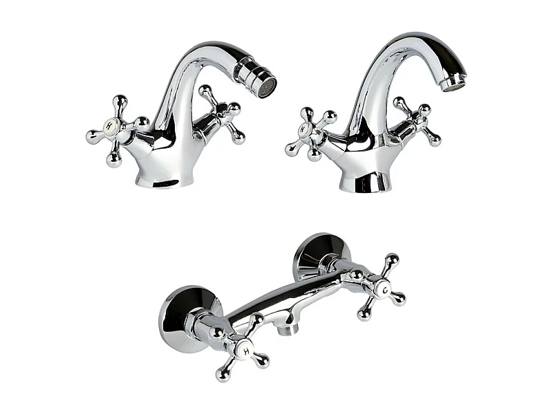 Robinetterie De Bain Rétro Lavabo + Bidet + Groupe Externe De Douche | Narciso