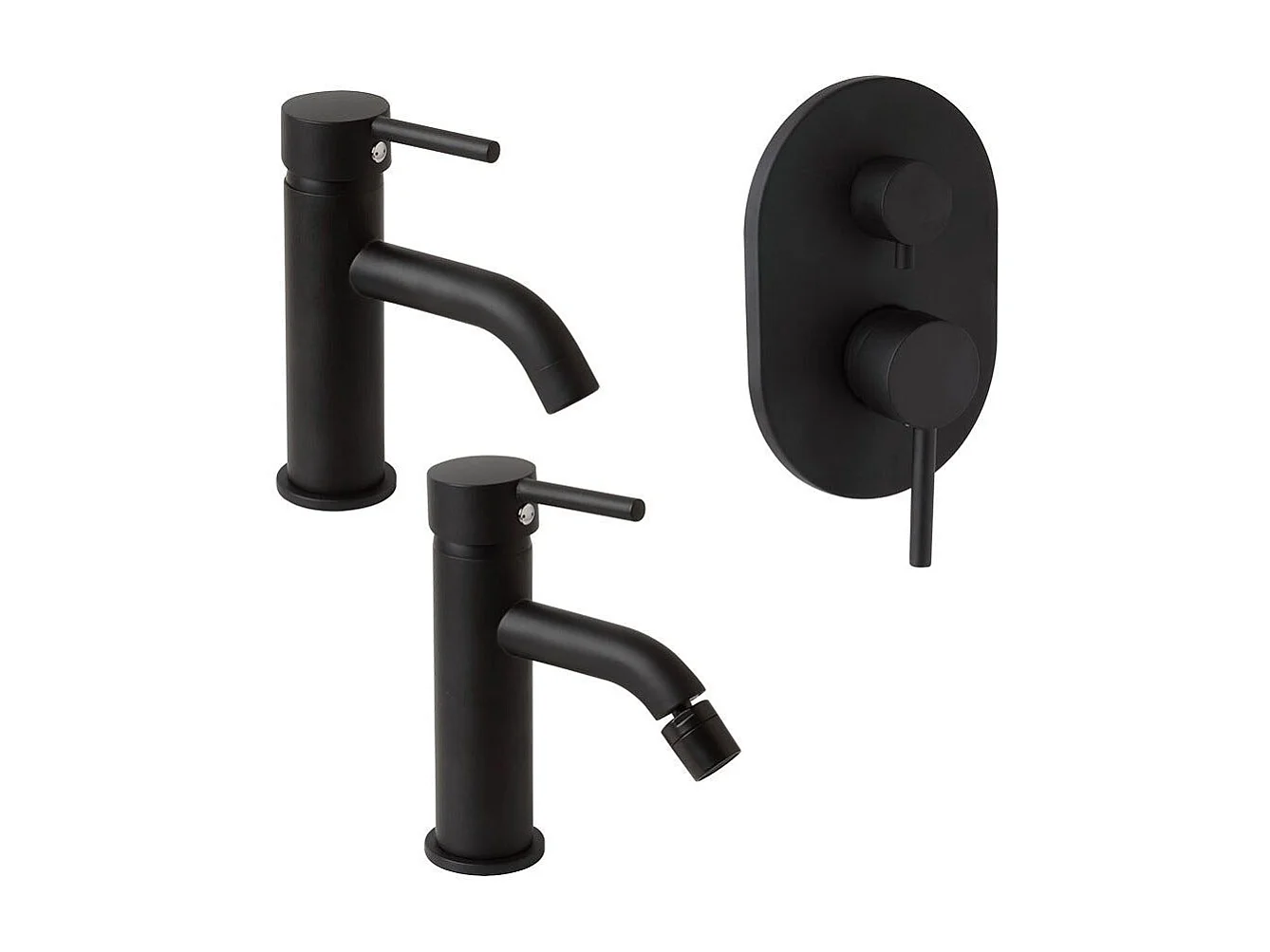 Lot De Mitigeurs Noirs De Salle De Bain Pour Lavabo, Bidet Et Douche Avec Déviateur | Fassa