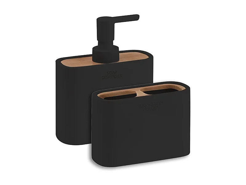 Ensemble D'accessoires De Salle De Bains 2 Pcs. Résine Noire Et Bambou  | Alisso