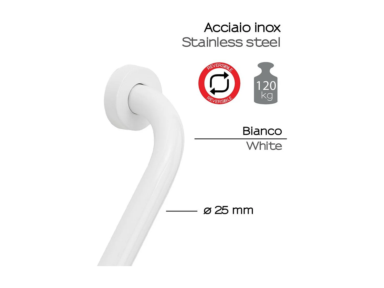 Barre D'appui Courbée Pour Salle De Bain Blanc Réversible