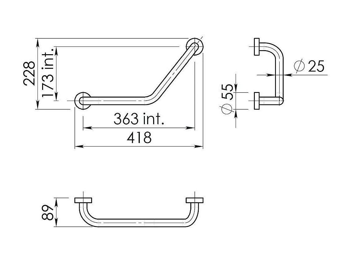 Barre D'appui Courbée Pour Salle De Bain Blanc Réversible