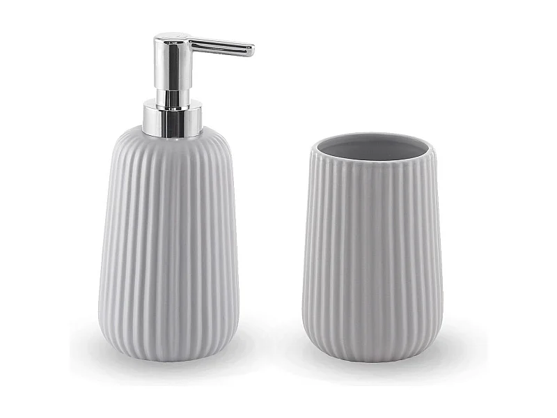 Set D'accessoires Lavabo Distributeur Et Porte Brosse À Dents Gris | Dory