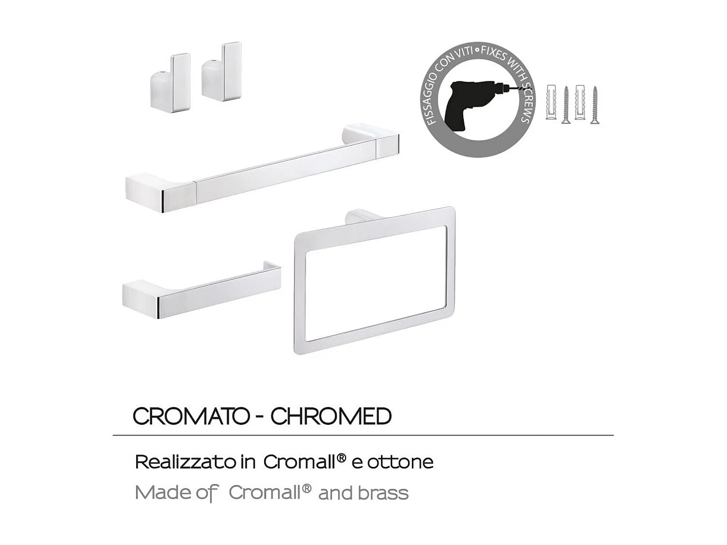 Set 4 Accessoires Muraux Pour Salle De Bain Chrome  | Giacinto