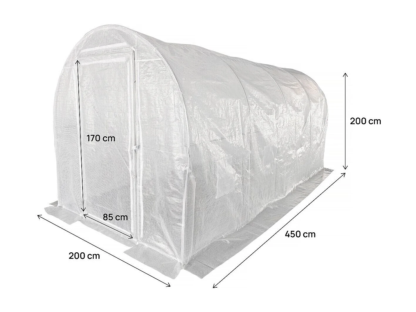 Invernadero túnel con puerta "Mimosa" - 9 m² - 180g - Blanco