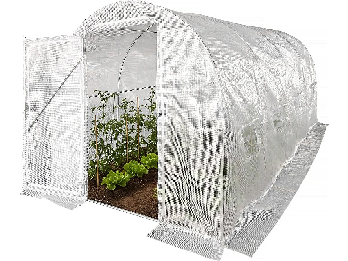 Serre tunelle de jardin avec porte 4,5 x 2 m "Mimosa" - 9 m² - 180g - Blanc