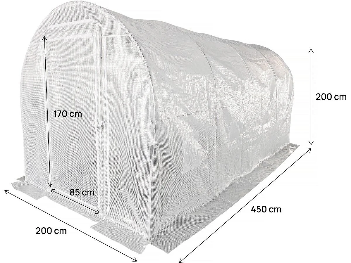 Serre tunelle de jardin avec porte 4,5 x 2 m "Mimosa" - 9 m² - 180g - Blanc