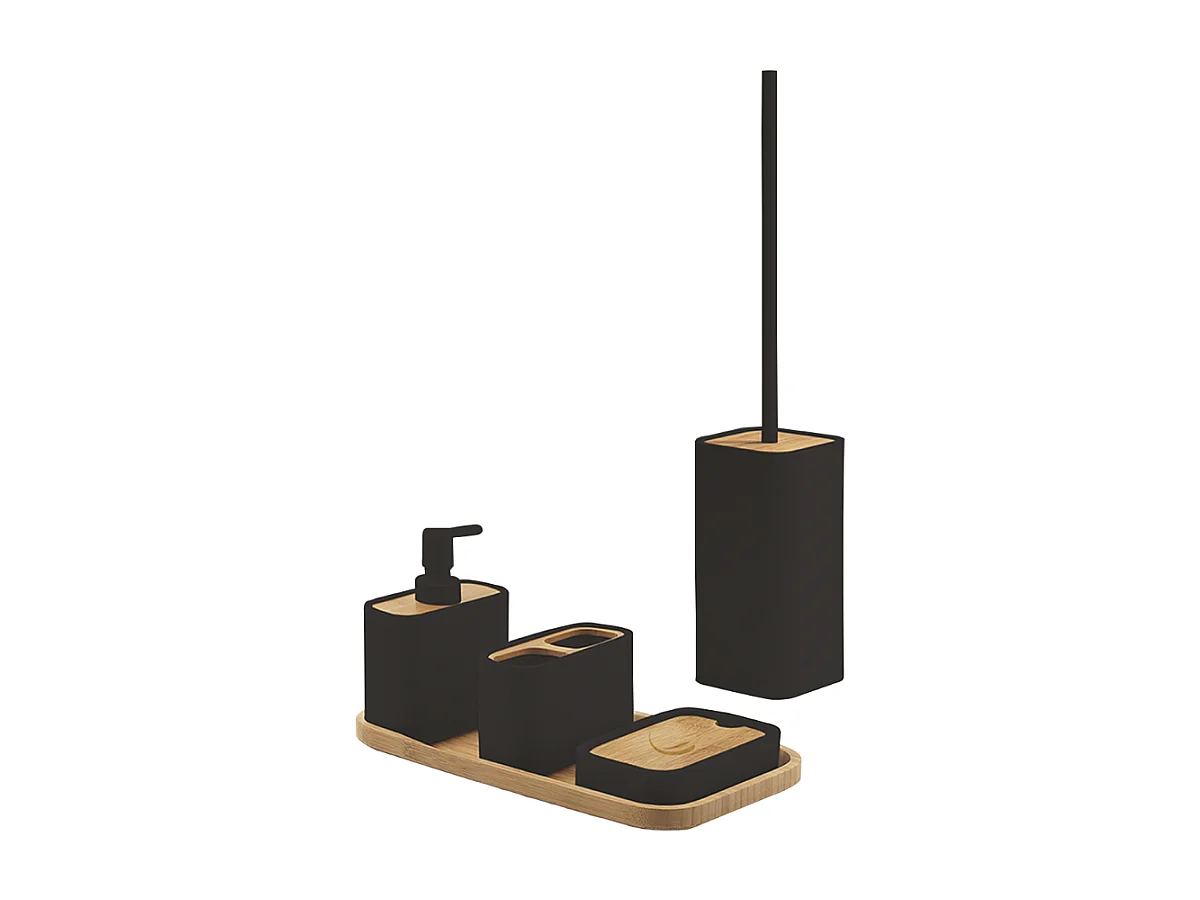 Ensemble D'accessoires De Salle De Bains 5 Pcs. Bambou Noir | Alisso