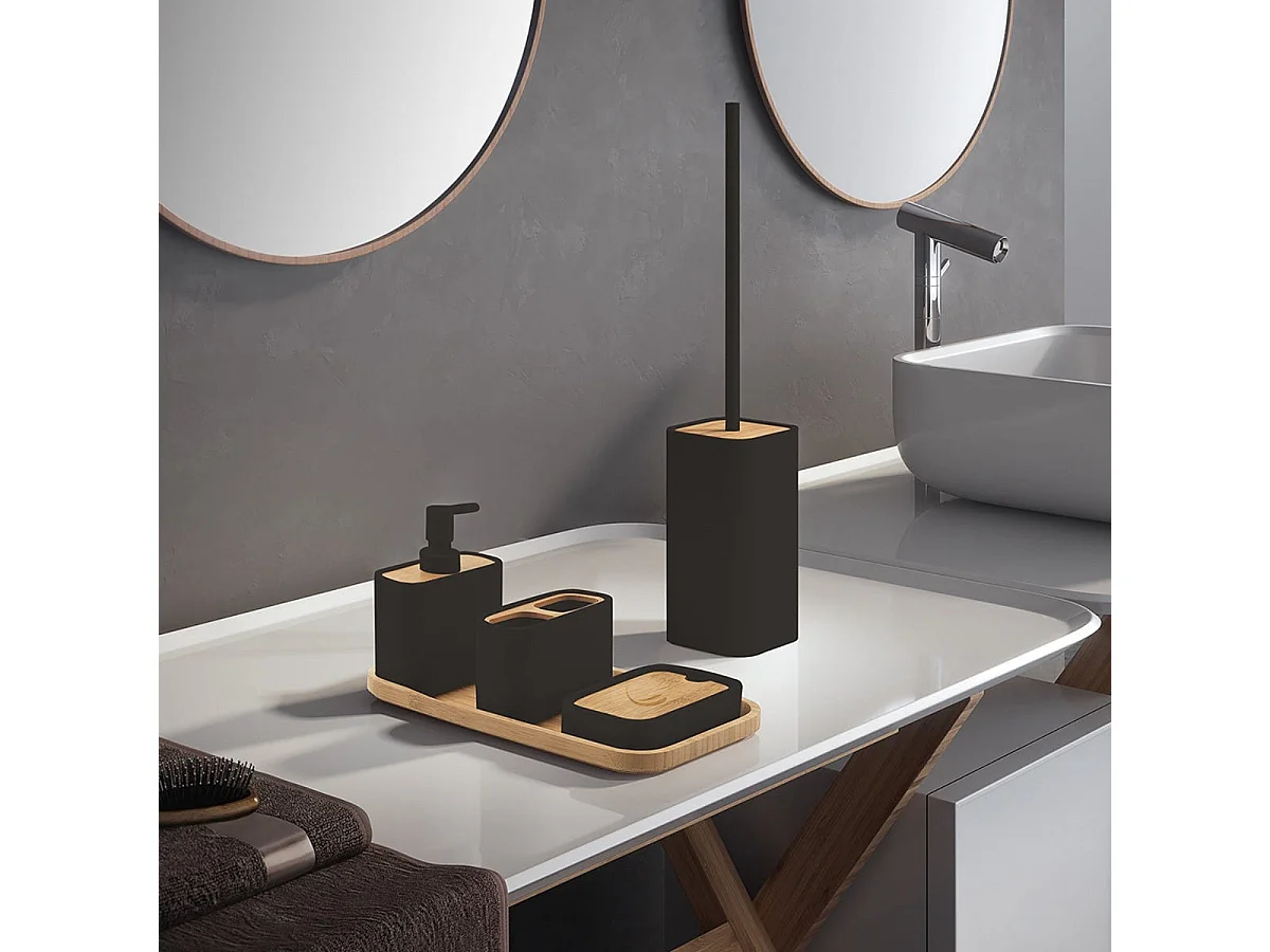 Ensemble D'accessoires De Salle De Bains 5 Pcs. Bambou Noir | Alisso