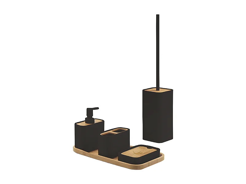 Ensemble D'accessoires De Salle De Bains 5 Pcs. Bambou Noir | Alisso