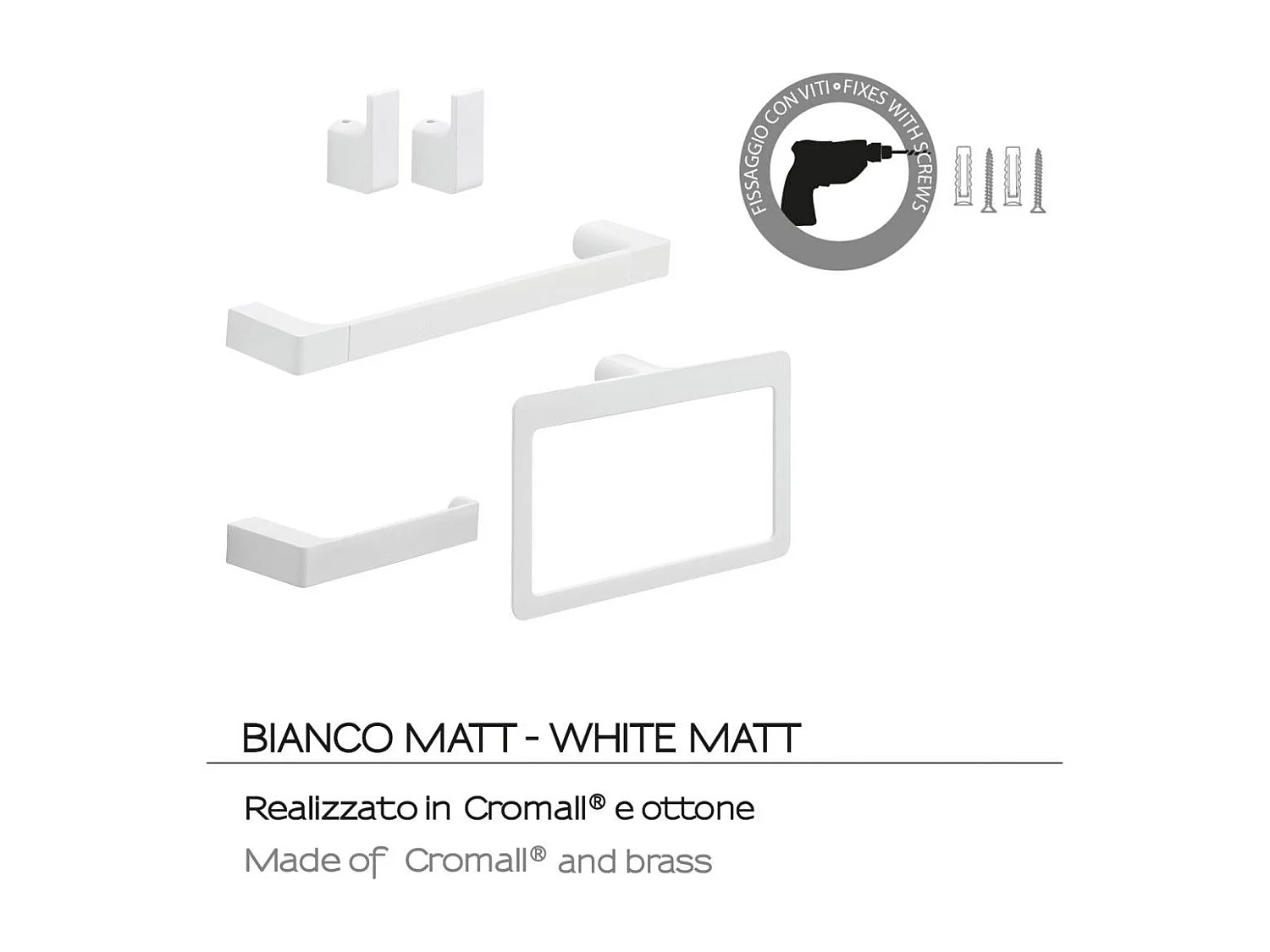 Set 4 Accessoires De Salle De Bain Blanc Mat | Giacinto