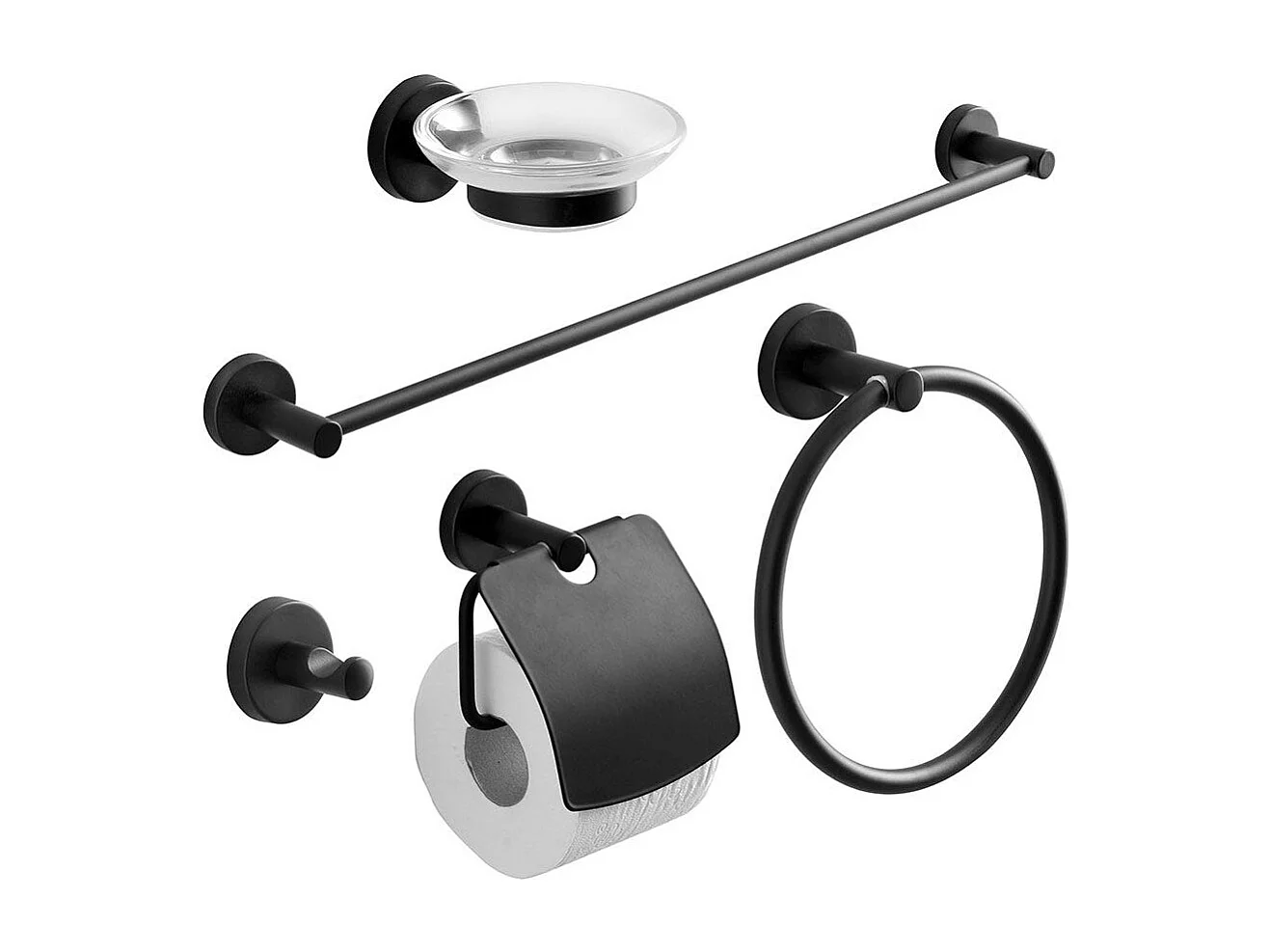 Set De 5 Accessoires Muraux De Salle De Bain Noir Mat | Necessary
