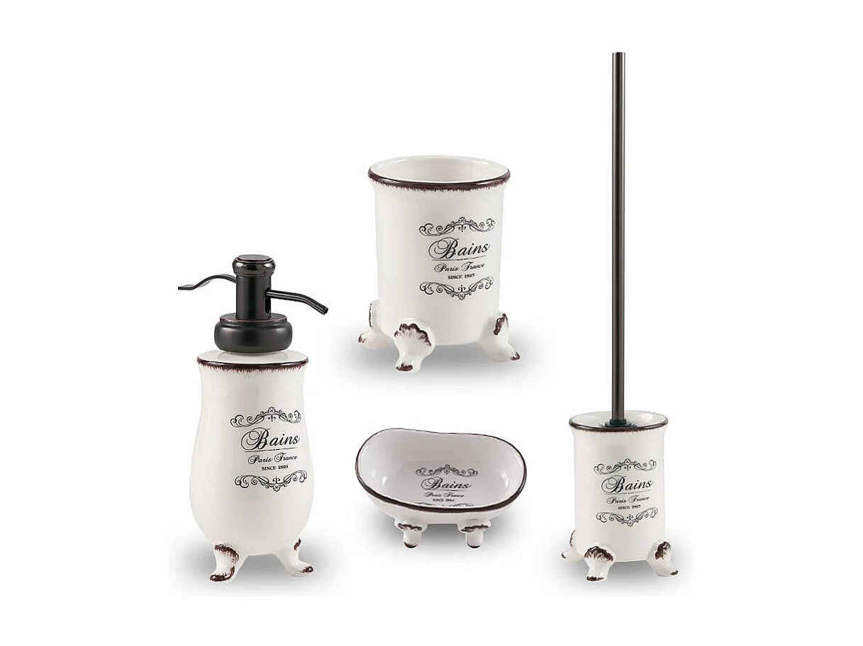 Set 4 Pièces D'accessoires De Salle De Bains Shabby En Céramique Décorée | Amelia