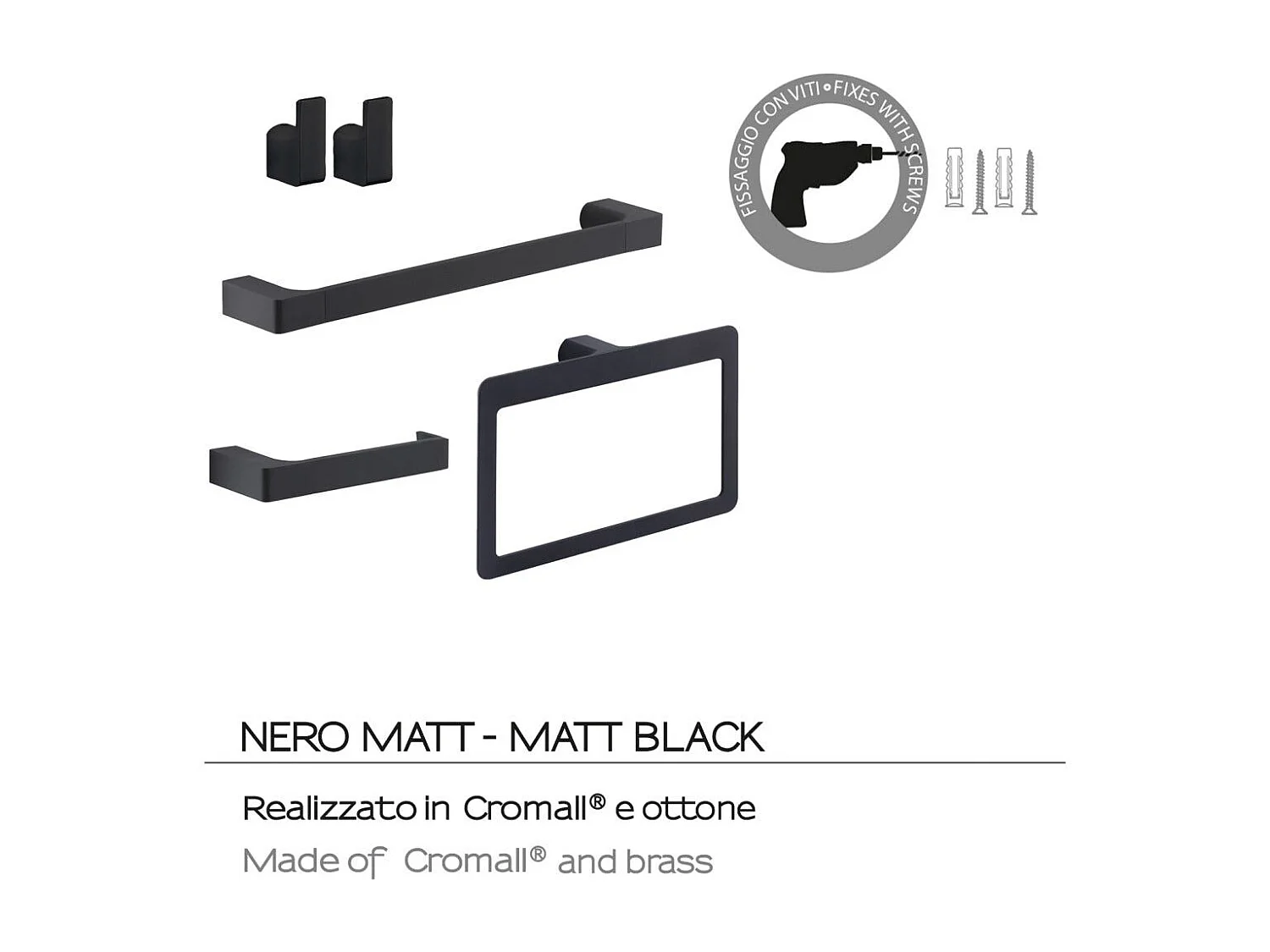 Set 4 Pcs Accessoires Muraux Salle De Bain Noir Mat  | Giacinto