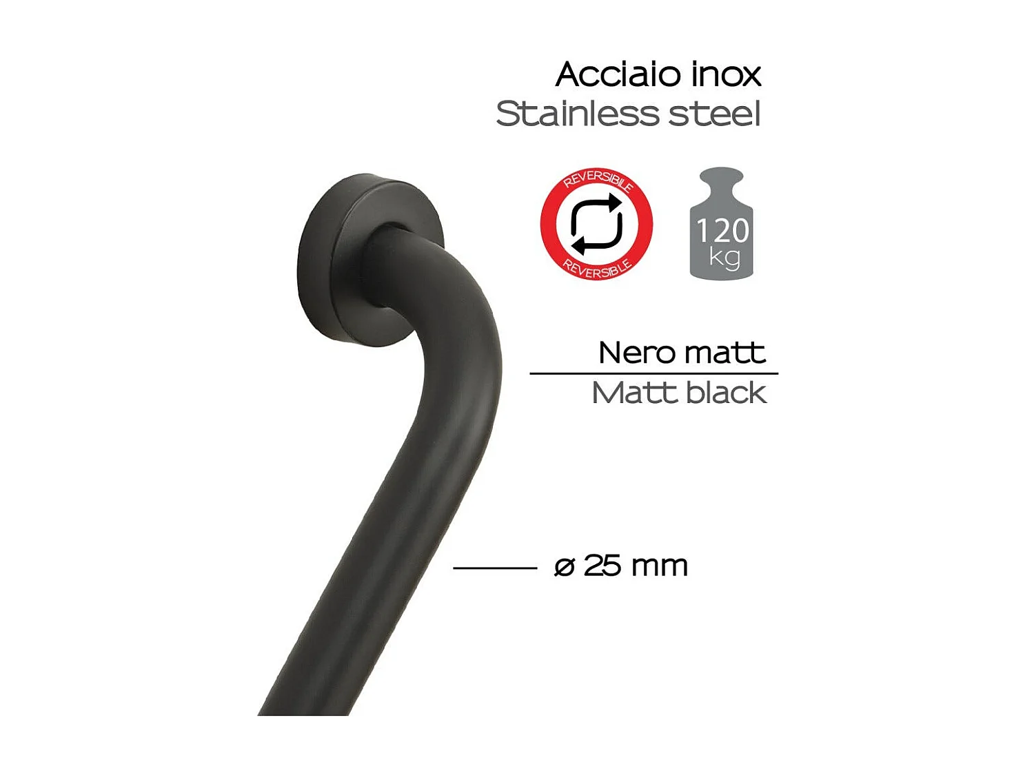 Poignée D'angle Pour Handicapés En Acier Noir Mat