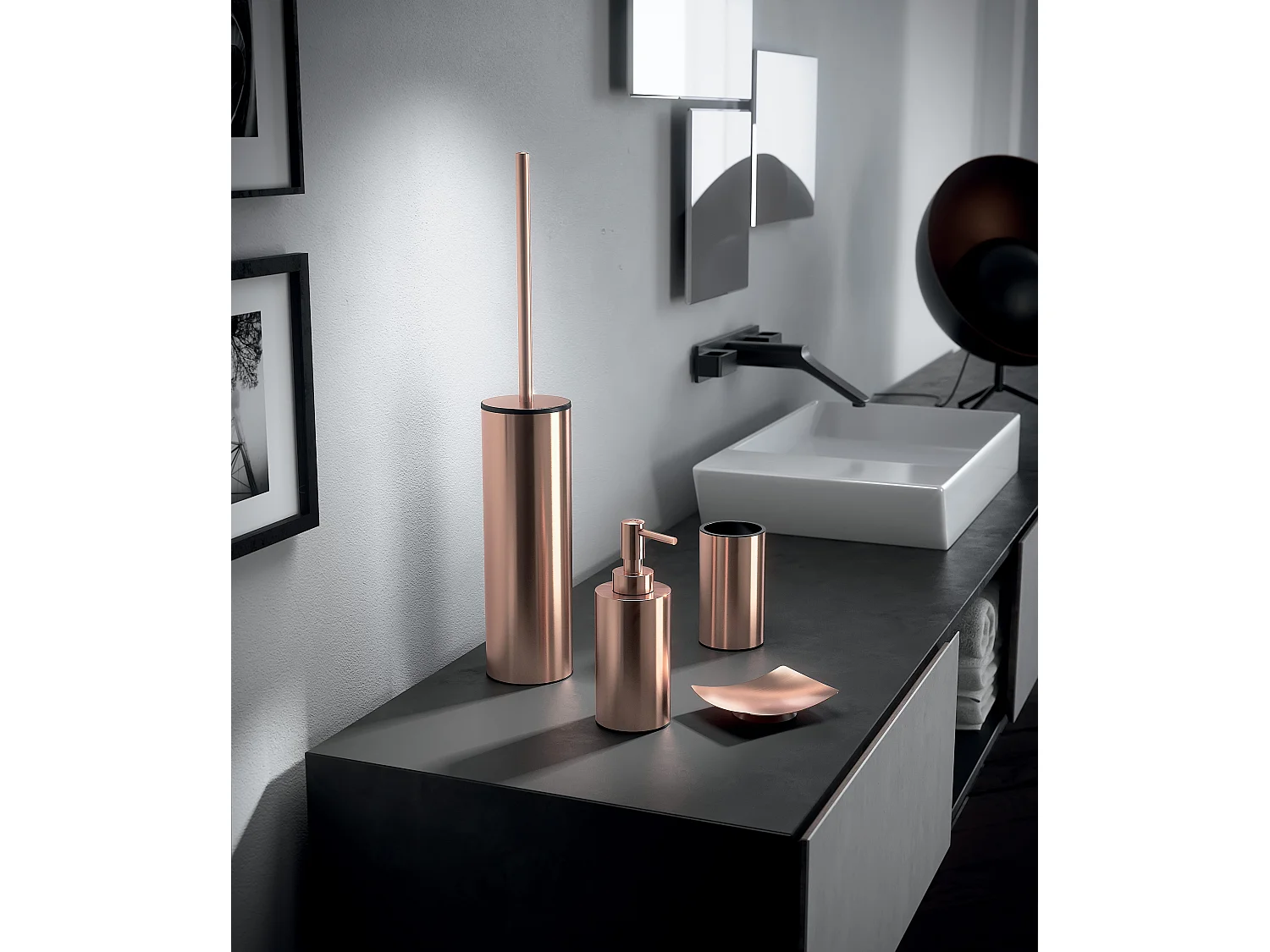 Set 4 Pièces D'accessoires De Salle De Bains À Poser Couleur Cuivre | Copper