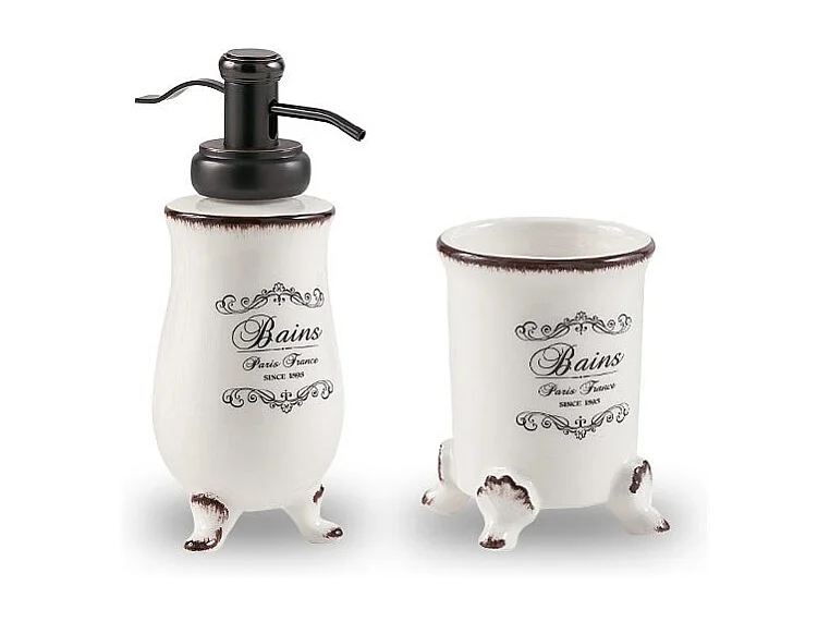 Set D'accessoires Lavabo Shabby En Céramique Blanche Décorée | Amelia