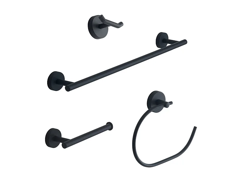 Set 4 Pcs Accessoires Muraux Pour Salle De Bain Noir Mat | Violetta
