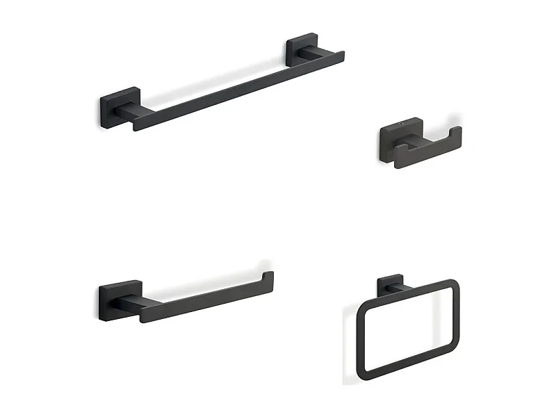 Set 4 Accessoires De Salle De Bain En Acier Noir Mat | Atene
