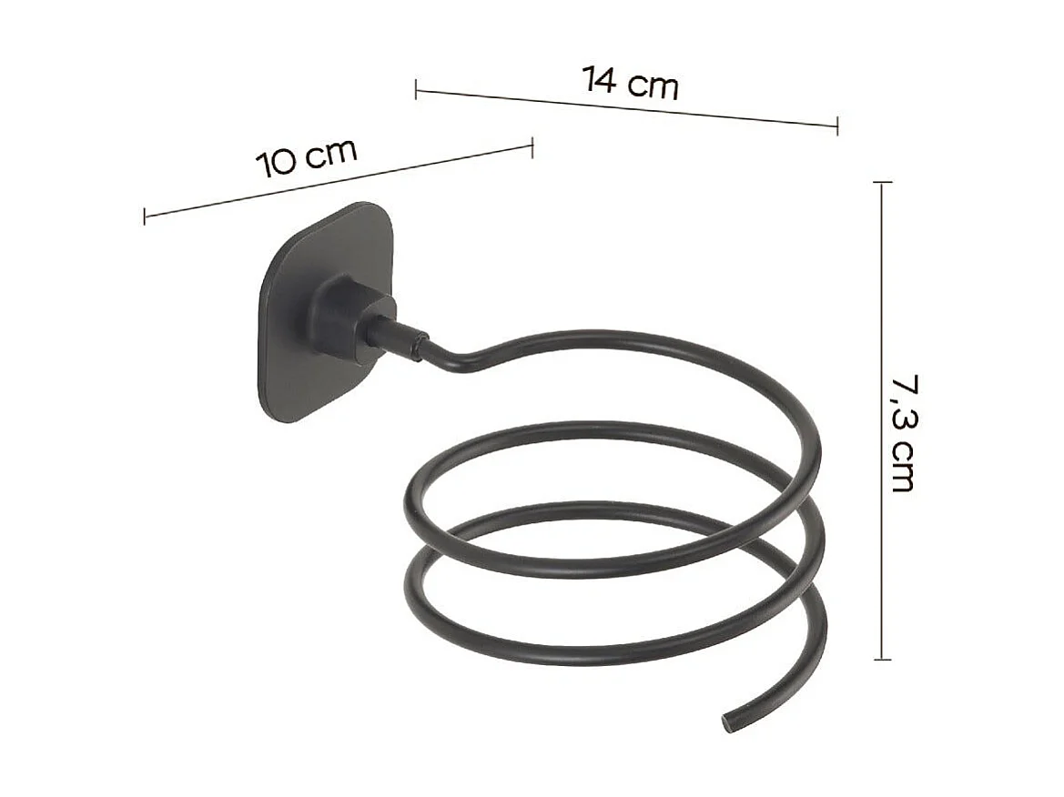 Support Mural Spiralé Pour Sèche-Cheveux Acier Inoxydable Noir Mat | Timo