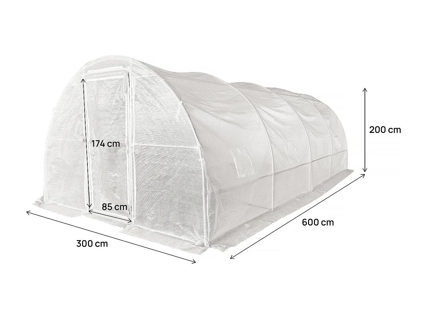 Invernadero túnel con puerta "Mimosa" - 18 m² - 180g - Blanco