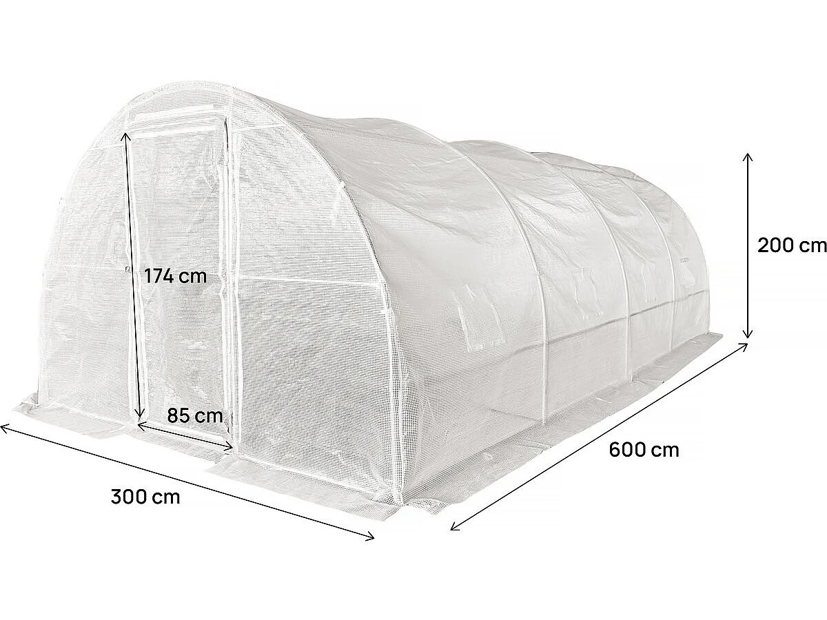 Serre tunelle de jardin avec porte 6 x 3 m "Mimosa" - 18 m² - 180g - Blanc