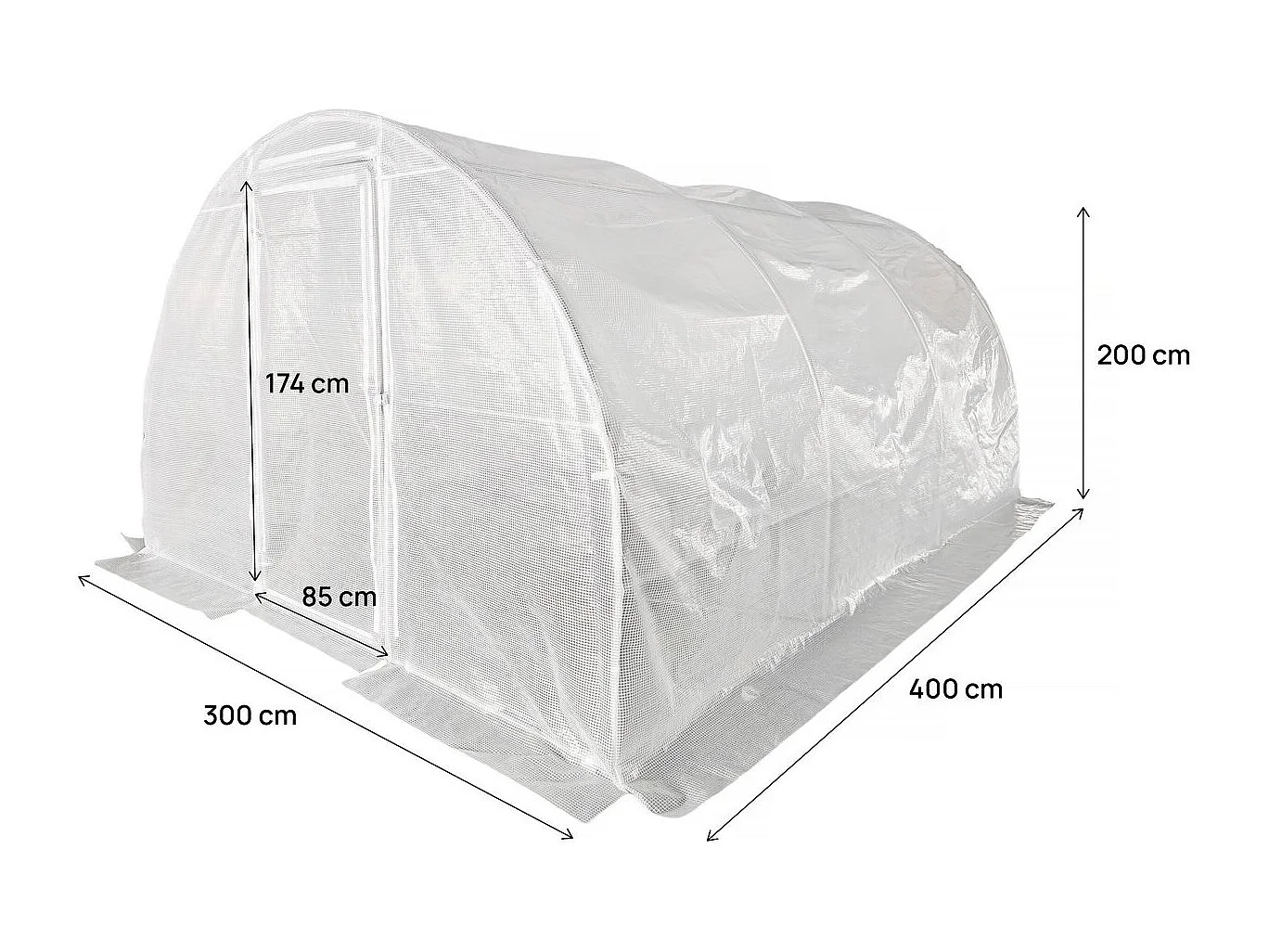 Invernadero túnel con puerta "Mimosa" - 12 m² - 180g - Blanco