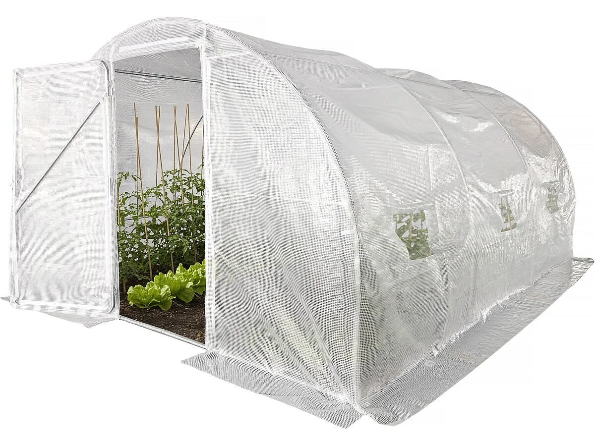 Serre tunelle de jardin avec porte 4 x 3 m "Mimosa" - 12 m² - 180g - Blanc