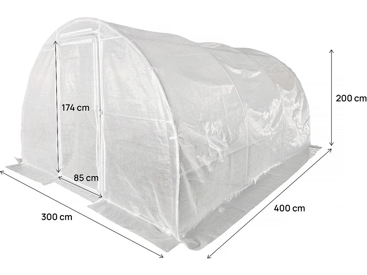 Serre tunelle de jardin avec porte 4 x 3 m "Mimosa" - 12 m² - 180g - Blanc
