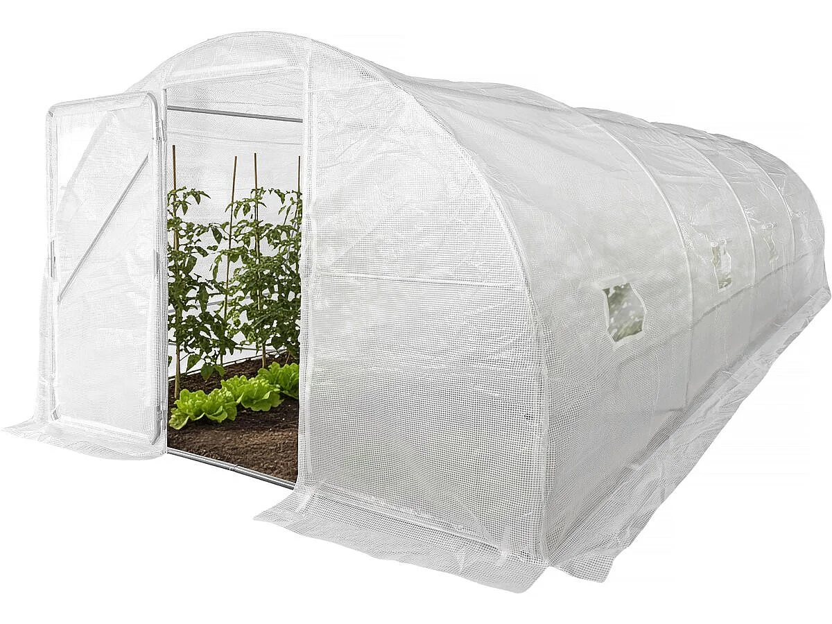Serre tunelle de jardin avec porte 4 x 3 m "Mimosa" - 12 m² - 180g - Blanc