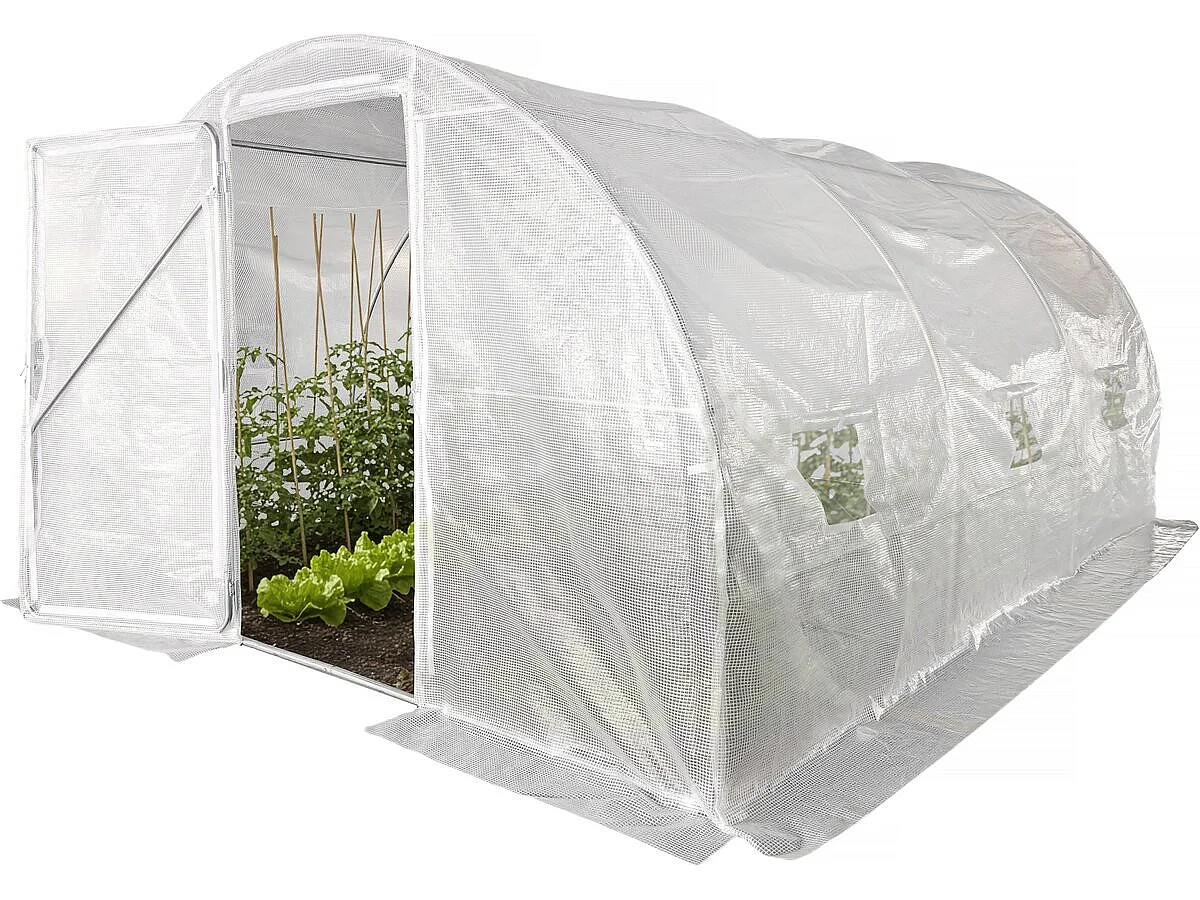 Serre tunelle de jardin avec porte 4 x 3 m "Mimosa" - 12 m² - 180g - Blanc
