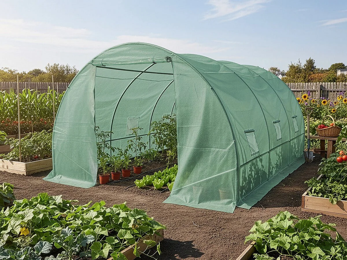 Bâche pour serre tunnel de jardin "Lys" - 12 m² - 130g - Vert
