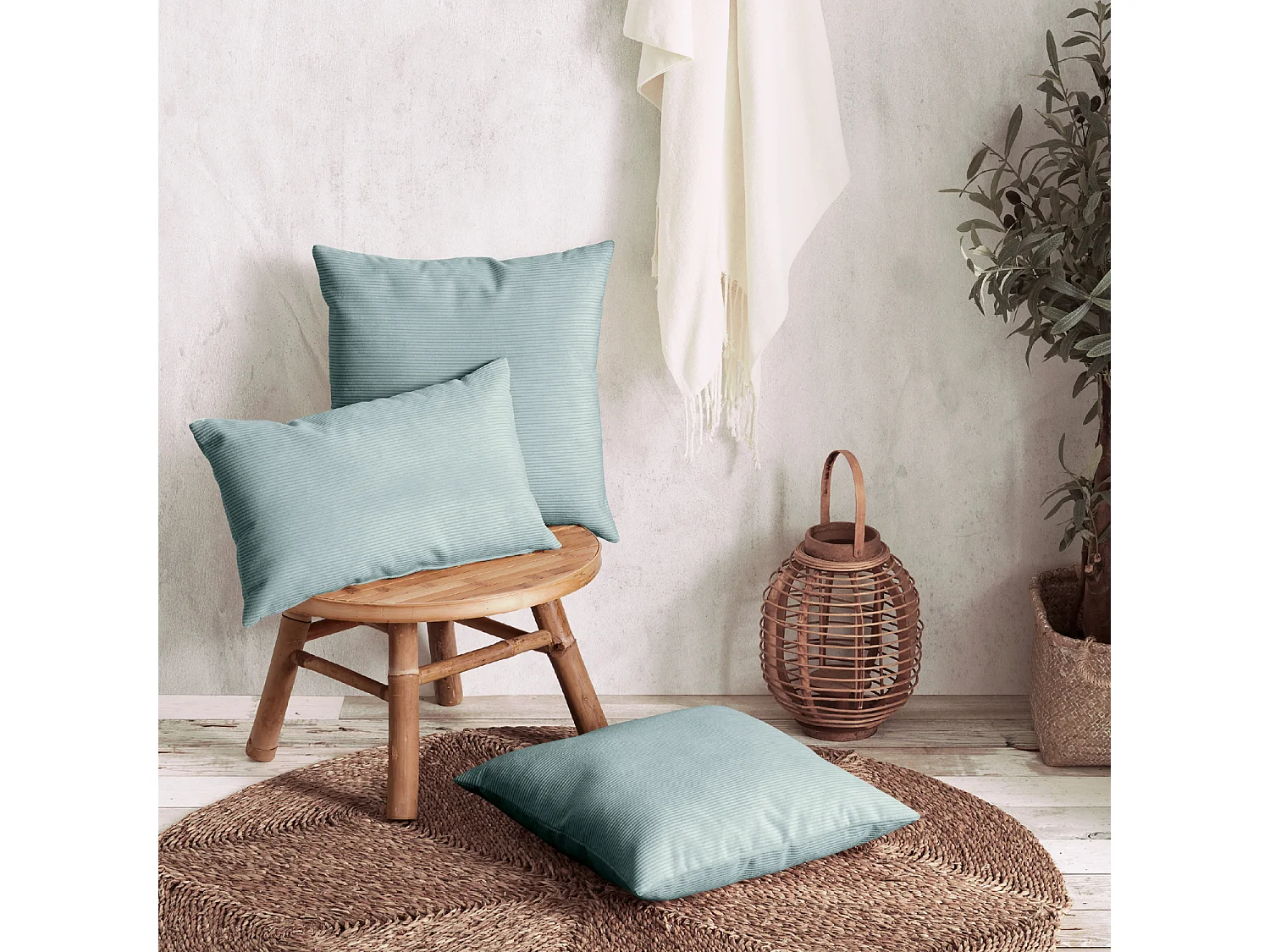 Coussin rectangulaire 30x50cm velours côtelé turquoise Dune