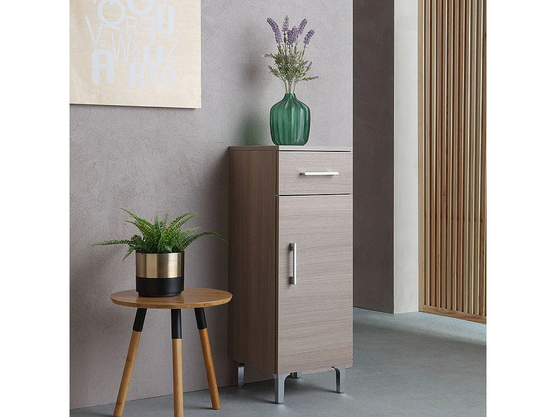 Armoire De Salle De Bains Au Sol Avec Porte Et Tiroir En Chêne Naturel | Rimini