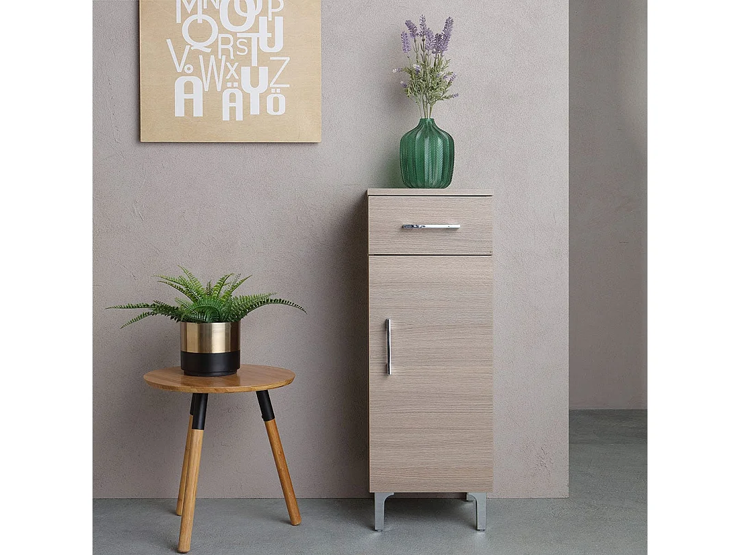 Armoire De Salle De Bains Au Sol Avec Porte Et Tiroir En Chêne Naturel | Rimini
