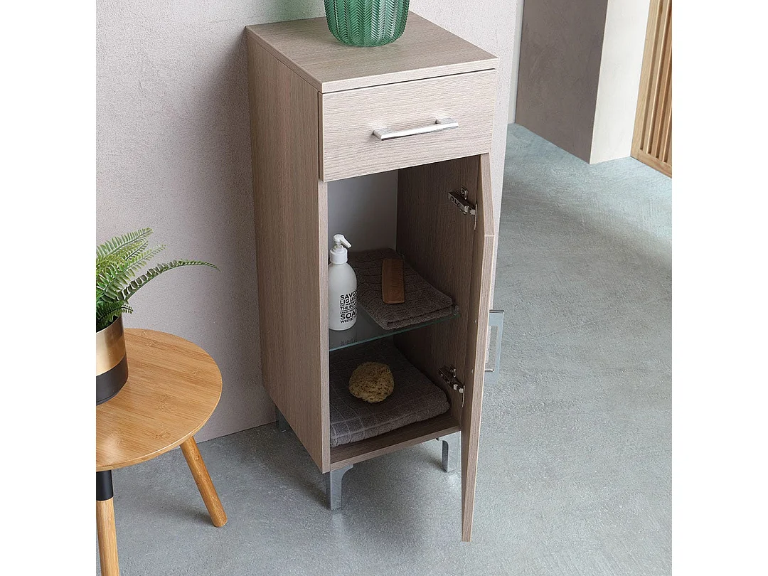 Armoire De Salle De Bains Au Sol Avec Porte Et Tiroir En Chêne Naturel | Rimini