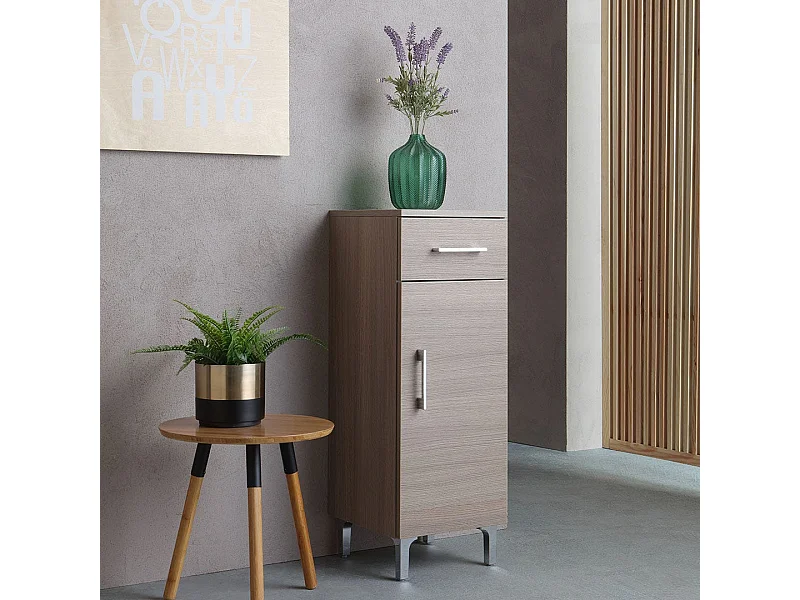 Armoire De Salle De Bains Au Sol Avec Porte Et Tiroir En Chêne Naturel | Rimini