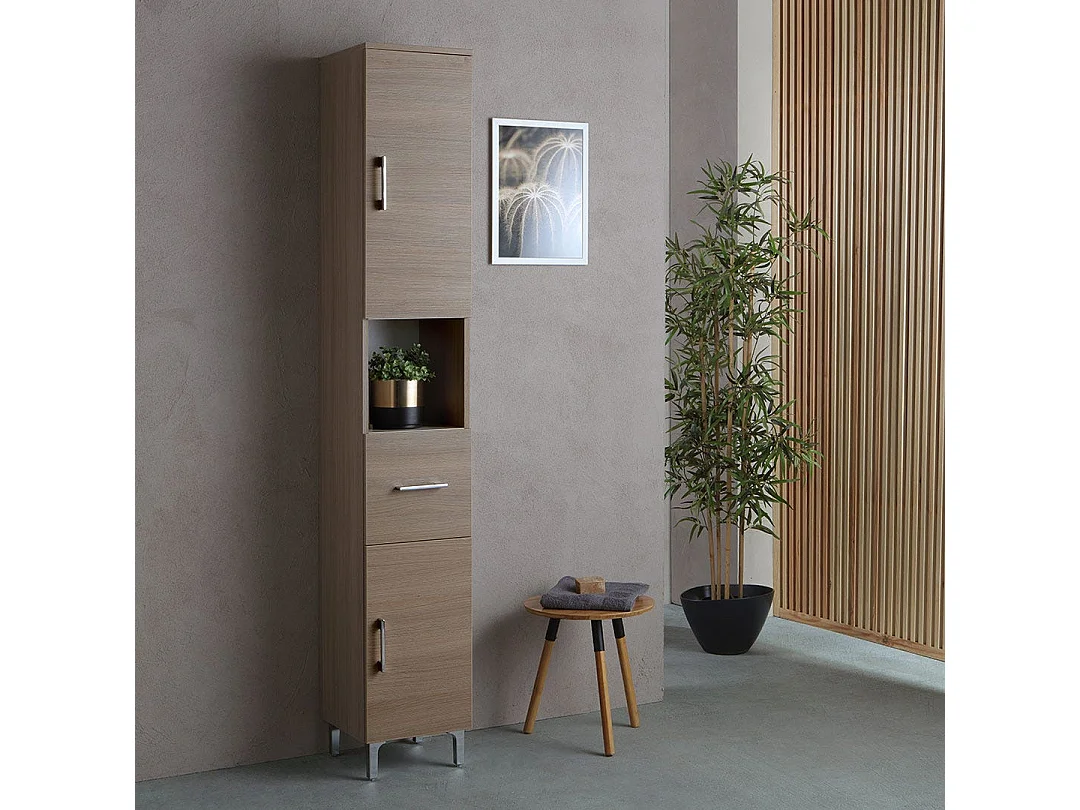 Colonne De Salle De Bain H 190Cm Chêne Naturel Effet Bois | Rimini
