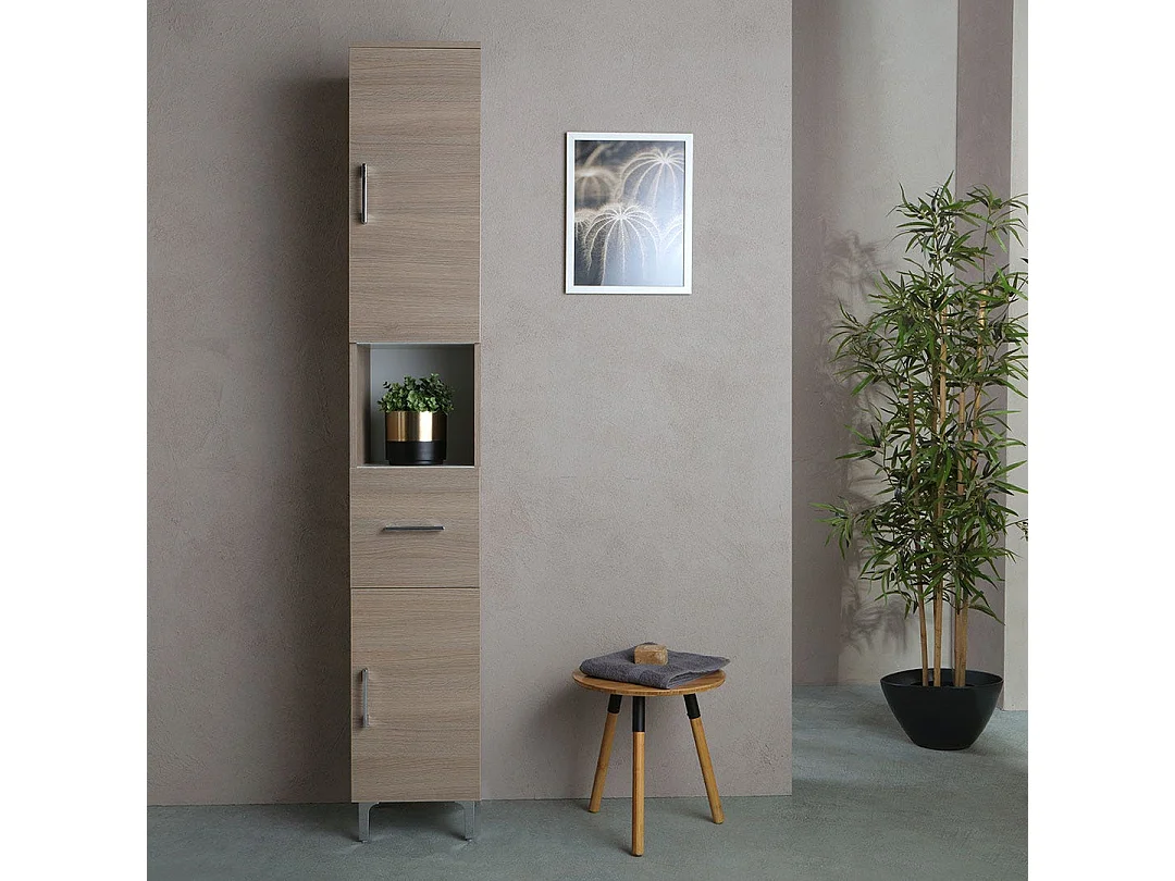 Colonne De Salle De Bain H 190Cm Chêne Naturel Effet Bois | Rimini