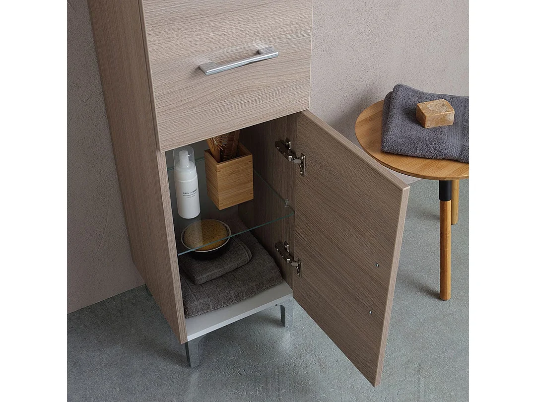 Colonne De Salle De Bain H 190Cm Chêne Naturel Effet Bois | Rimini