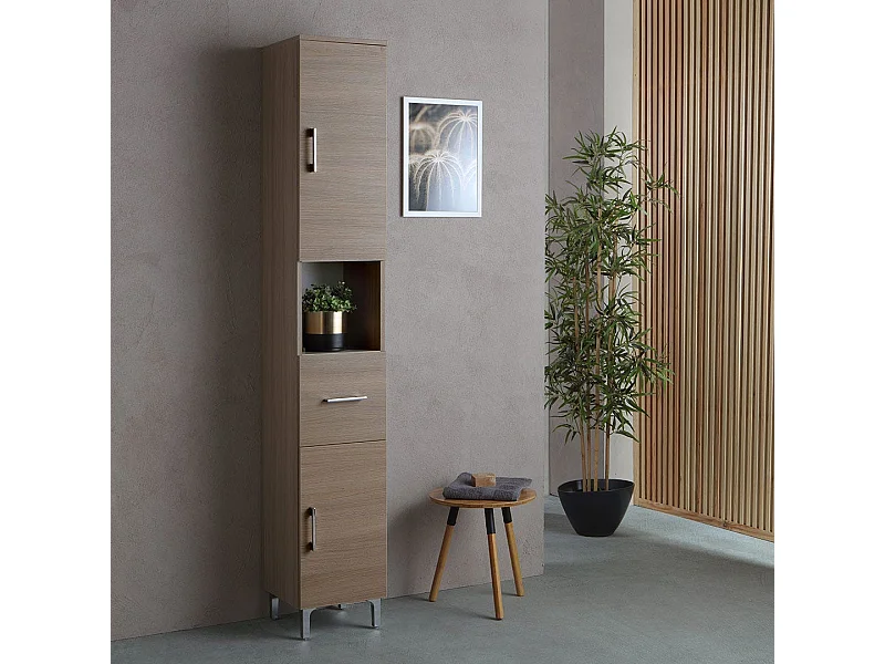 Colonne De Salle De Bain H 190Cm Chêne Naturel Effet Bois | Rimini