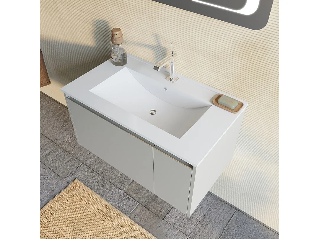 Sable Mat Armoire De Toilette Murale 80Cm Avec Miroir 80X60 Led | Monaco