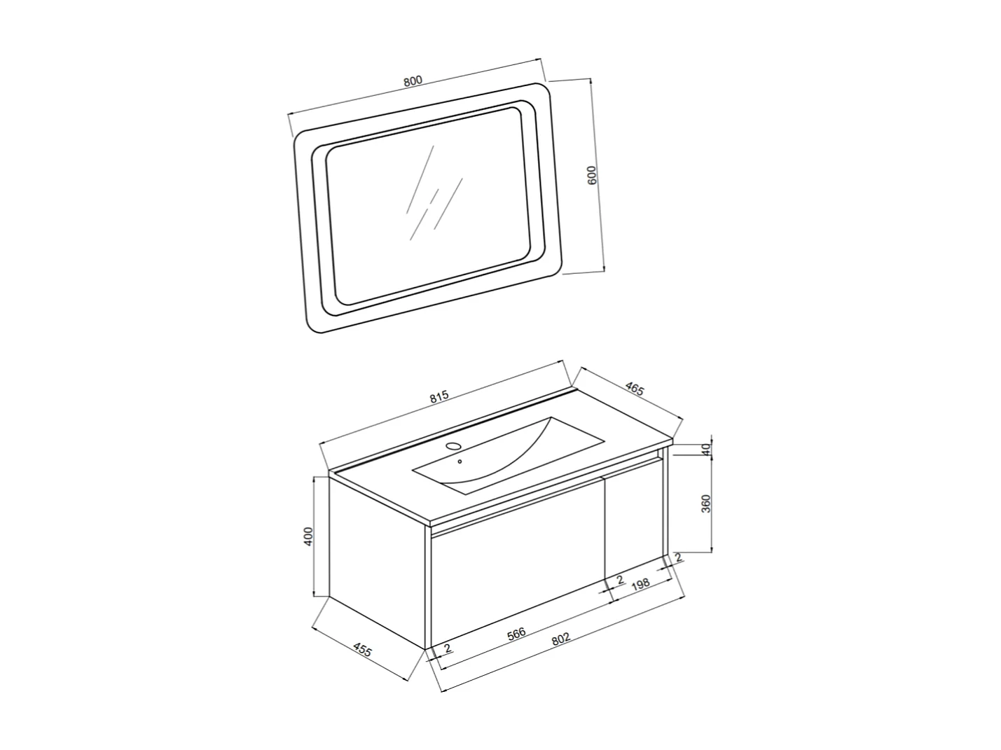 Sable Mat Armoire De Toilette Murale 80Cm Avec Miroir 80X60 Led | Monaco