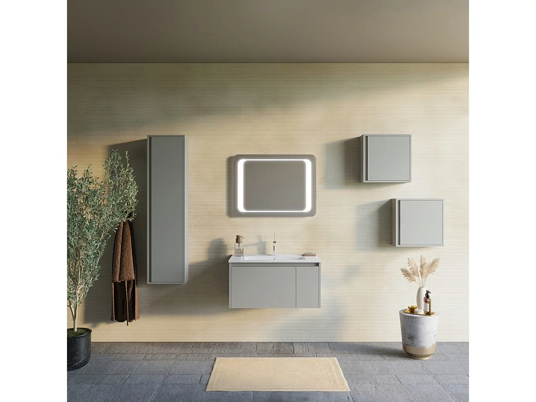 Sable Mat Armoire De Toilette Murale 80Cm Avec Miroir 80X60 Led | Monaco