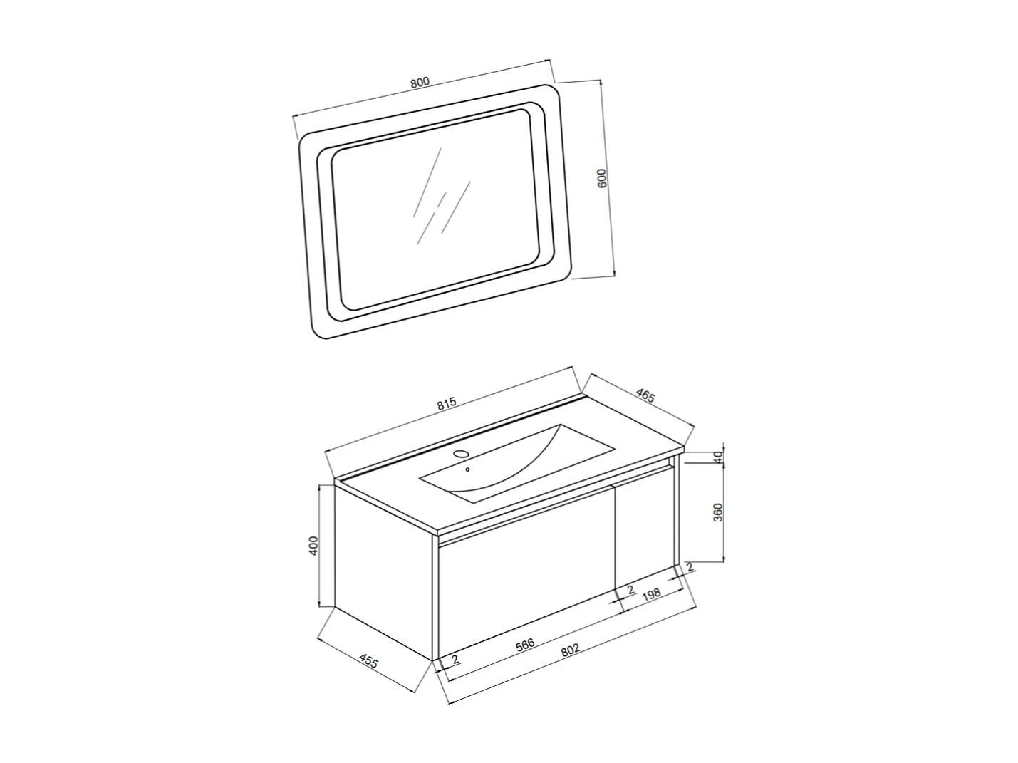 Sable Mat Armoire De Toilette Murale 80Cm Avec Miroir 80X60 Led | Monaco