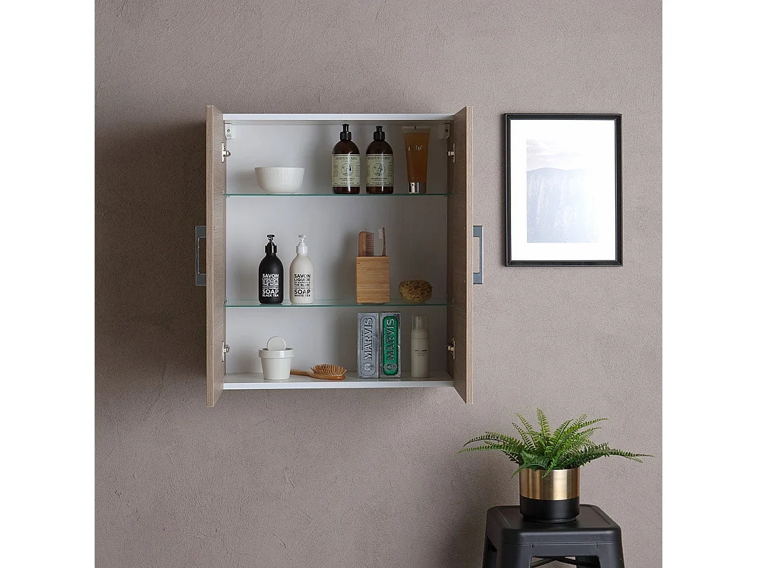 Meuble Haut De Salle De Bains 2 Portes Chêne Effet Bois Naturel | Rimini