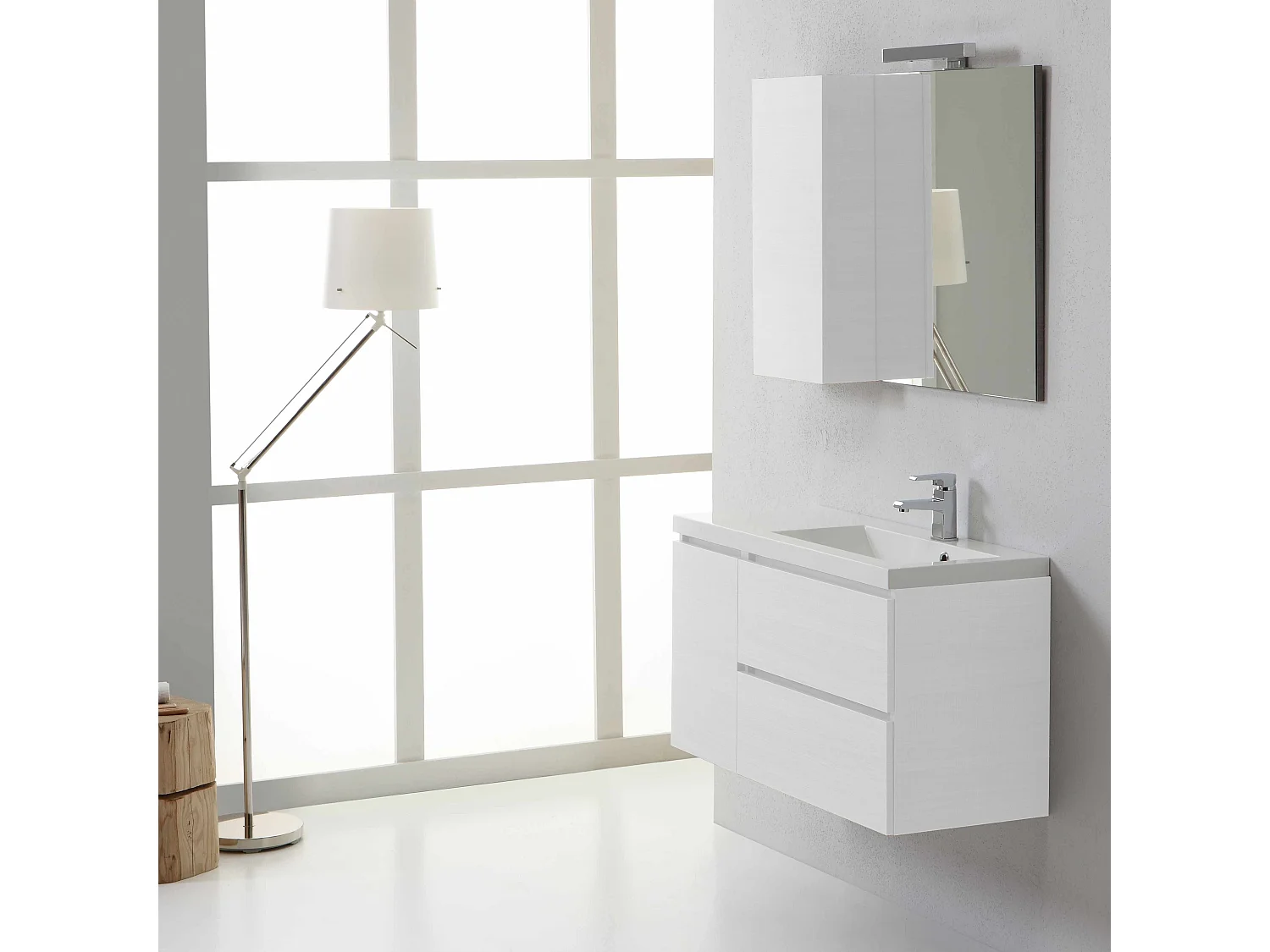 Meuble De Salle De Bains Suspendu 90 Cm Design Moderne Droite | Manhattan