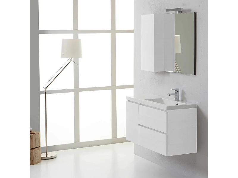 Meuble De Salle De Bains Suspendu 90 Cm Design Moderne Droite | Manhattan