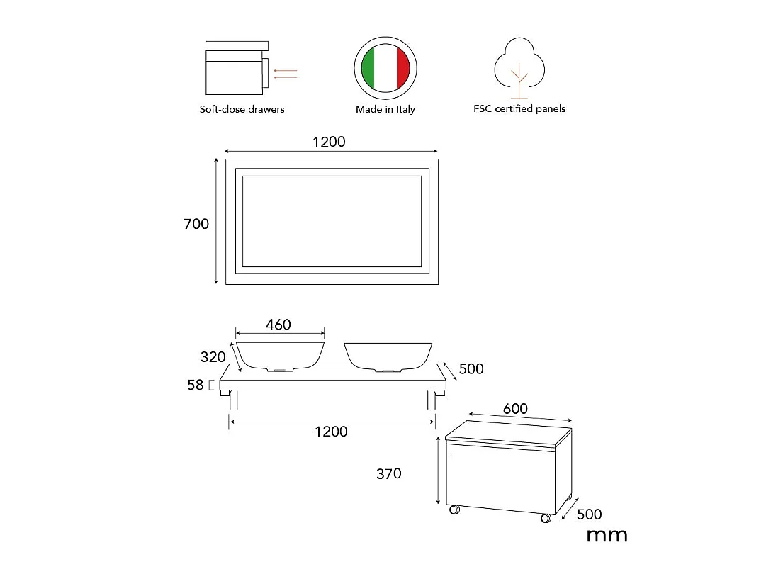 Armoire De Toilette Suspendue 120 Cm + Base Au Sol 60 Cm