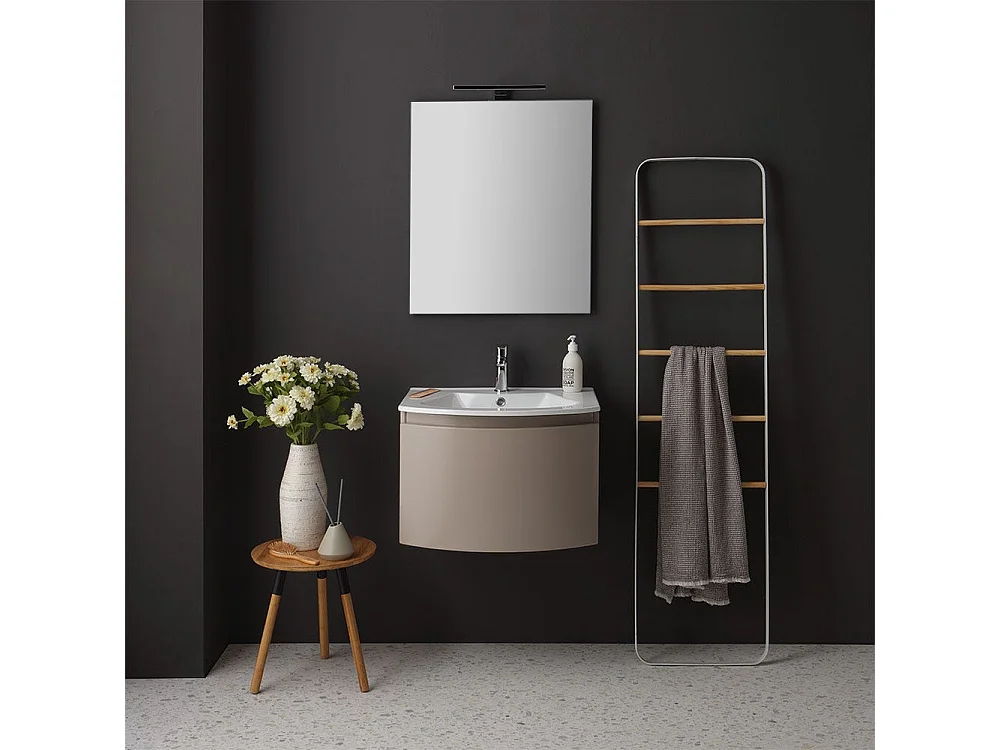 Armoire De Toilette Suspendue Courbe 62 Cm Cappuccino Brillant Miroir Rectangulaire | Riva