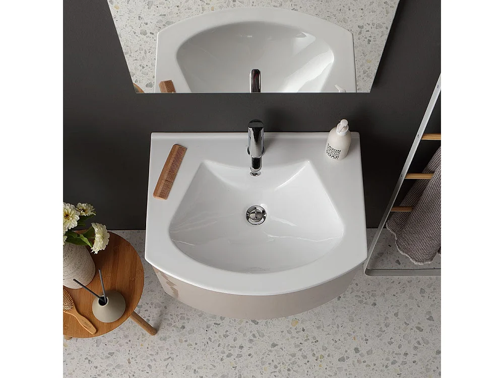 Armoire De Toilette Suspendue Courbe 62 Cm Cappuccino Brillant Miroir Rectangulaire | Riva